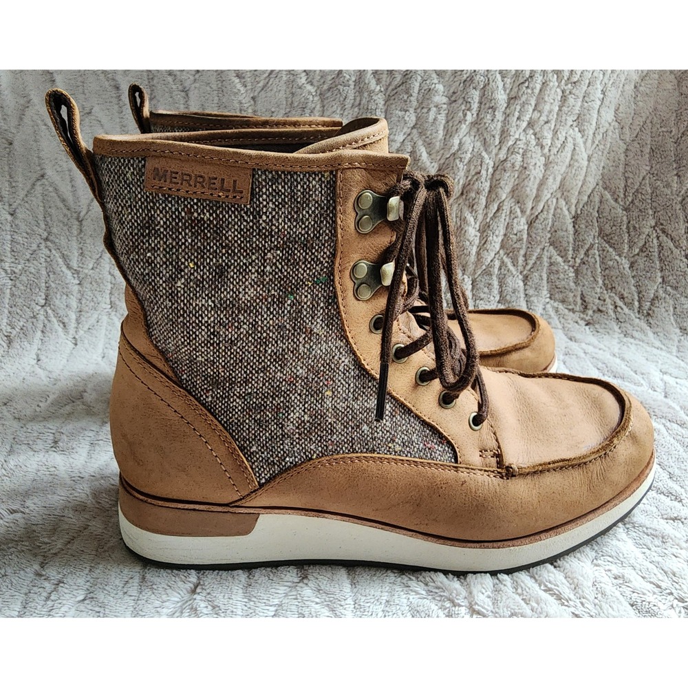 Merrell Roam Peak Polar Tan Leather Wool Lace Up Boots J17404 Womens 9.5